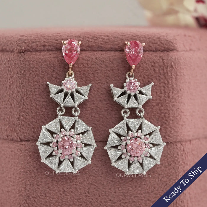 Starbrust Pink Pear Lab Diamond Drop Earrings