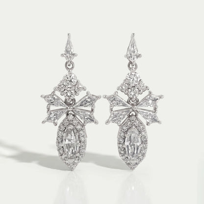 Step Cut Oval Diamond Cluster Dangle Drop Earrings