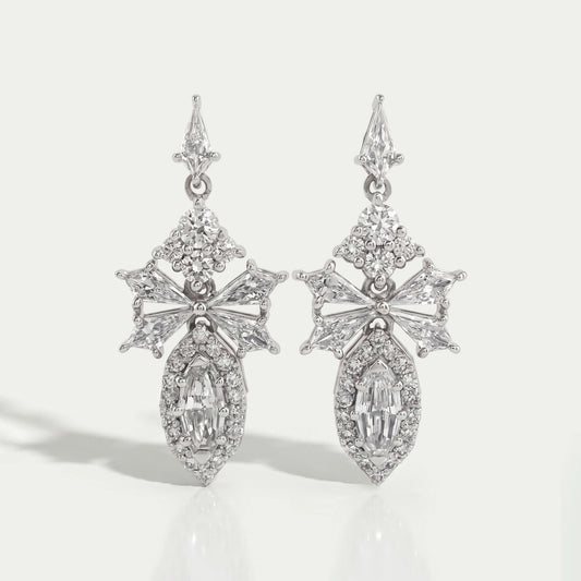 Step Cut Oval Diamond Cluster Dangle Drop Earrings
