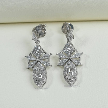 Step Cut Oval Diamond Cluster Dangle Drop Earrings