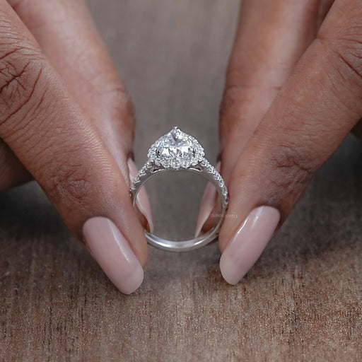 pear cut lab diamond solitaire halo engagement ring's close view