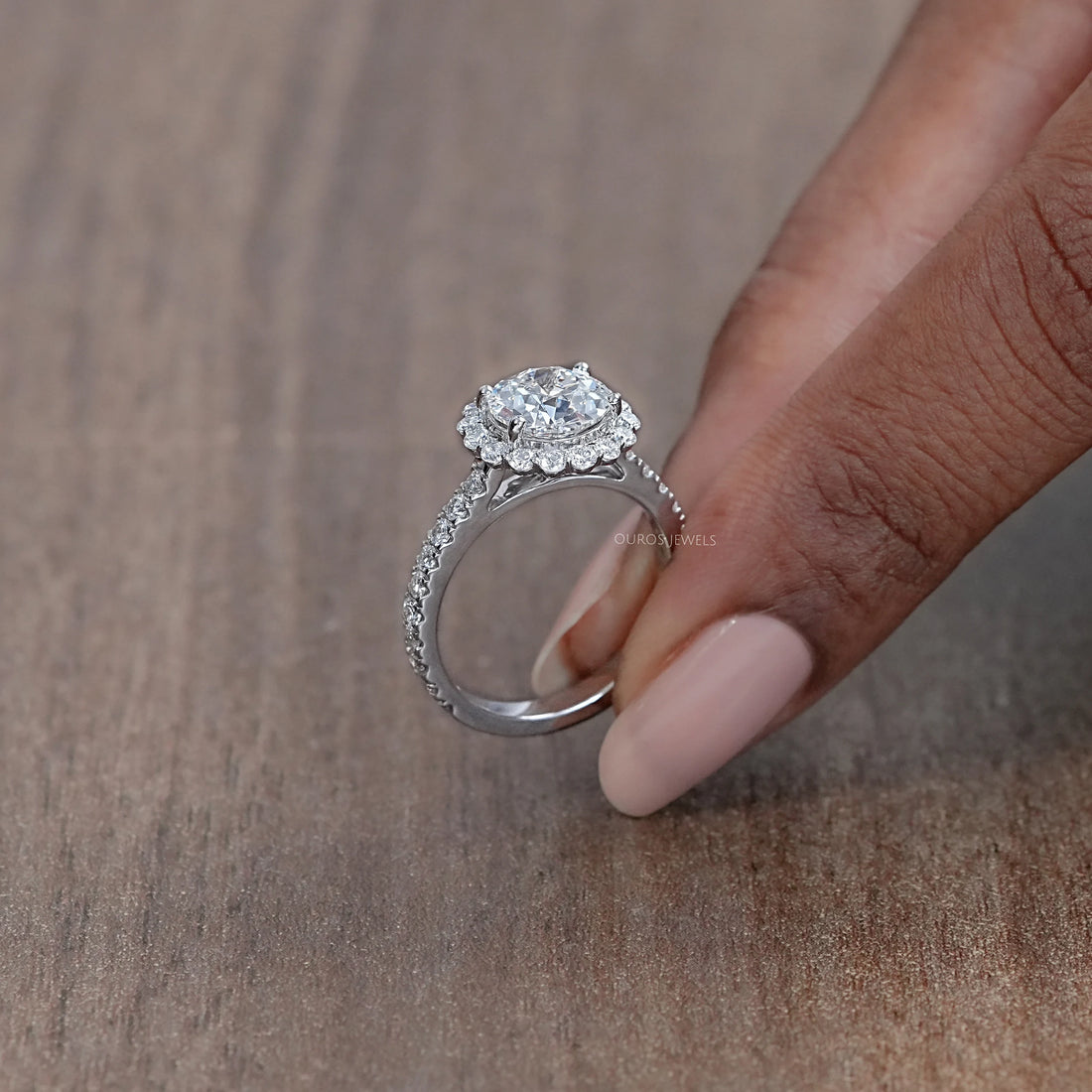 Old European Round Cut Accent Halo Engagement Ring Ring