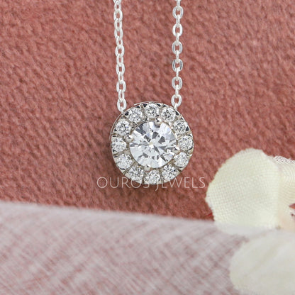 White Gold Halo Round Diamond Pendant Necklaces