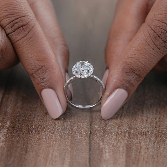 Oval Cut Halo Accent Diamond Engagement Ring 