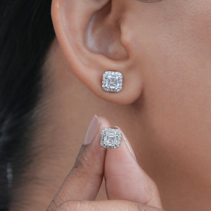 Asscher Lab Diamond Halo Stud Earrings Earring
