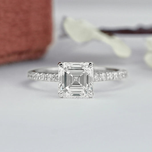 Asscher Lab Diamond Hidden Halo Accent Ring Ring