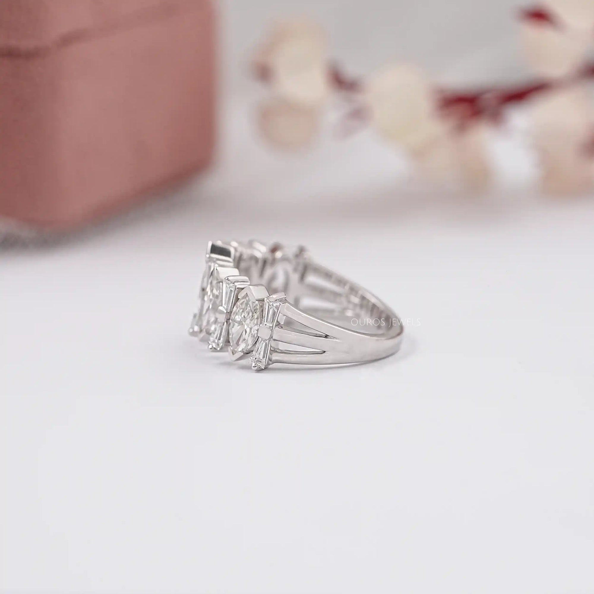 Marquise And Tapered Baguette Diamond Half Eternity Band Ring