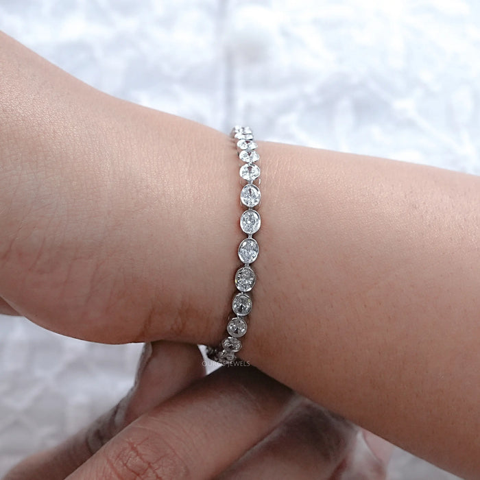 Oval Lab Diamond Bezel Set Tennis Bracelet 