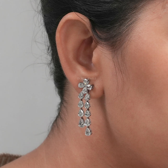 Pear Shape Diamond Dangle Earrings in 18K White Gold