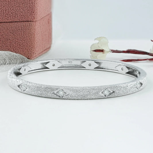 Textured Finish Round Lab Diamond Bangle Bracelet