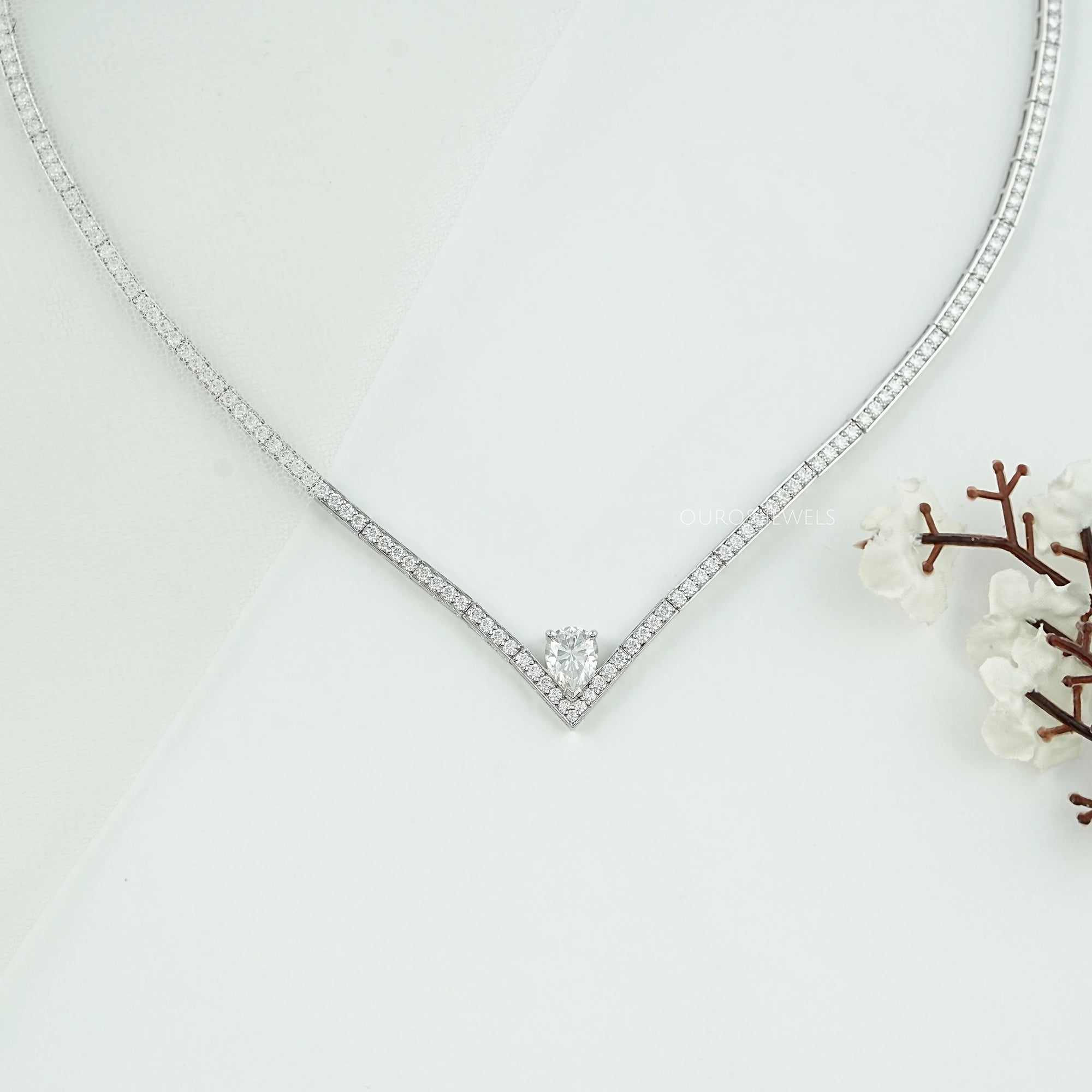 Heart And Round Lab Diamond Tennis Necklace 
