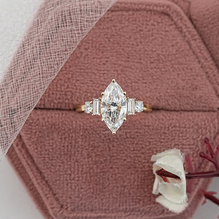 Five Stone Marquise And Baguette Diamond Engagement Ring