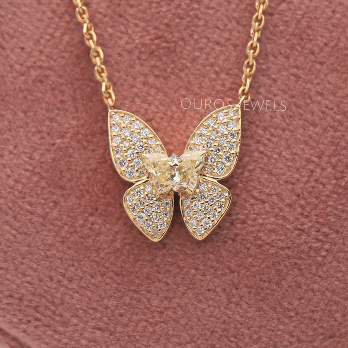 Yellow Butterfly Pave Set Diamond Necklace