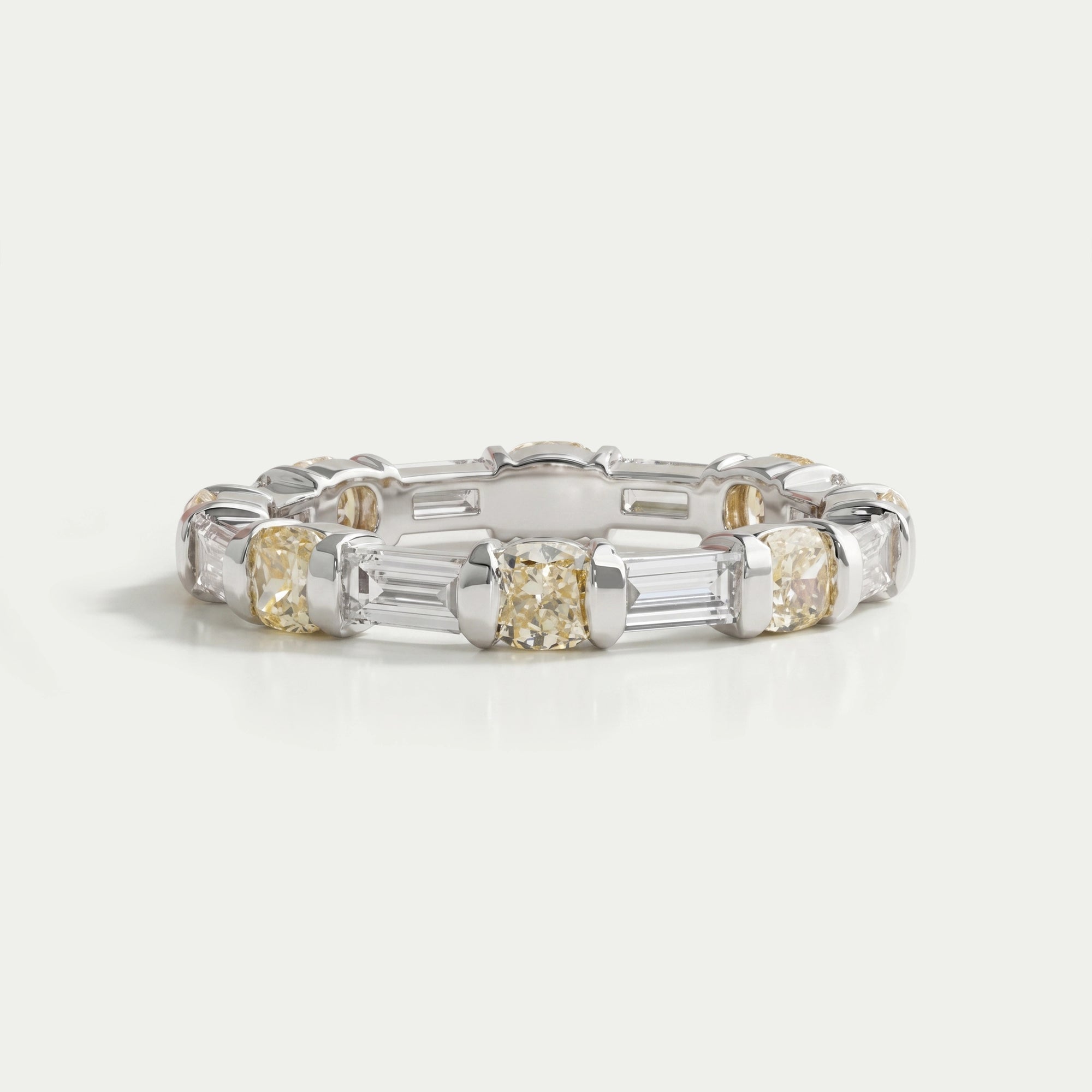 Yellow Cushion And Baguette Cut Lab Diamond Eternity Wedding Band