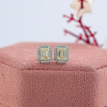 Yellow Emerald Lab Diamond Halo Stud Earrings Earrings