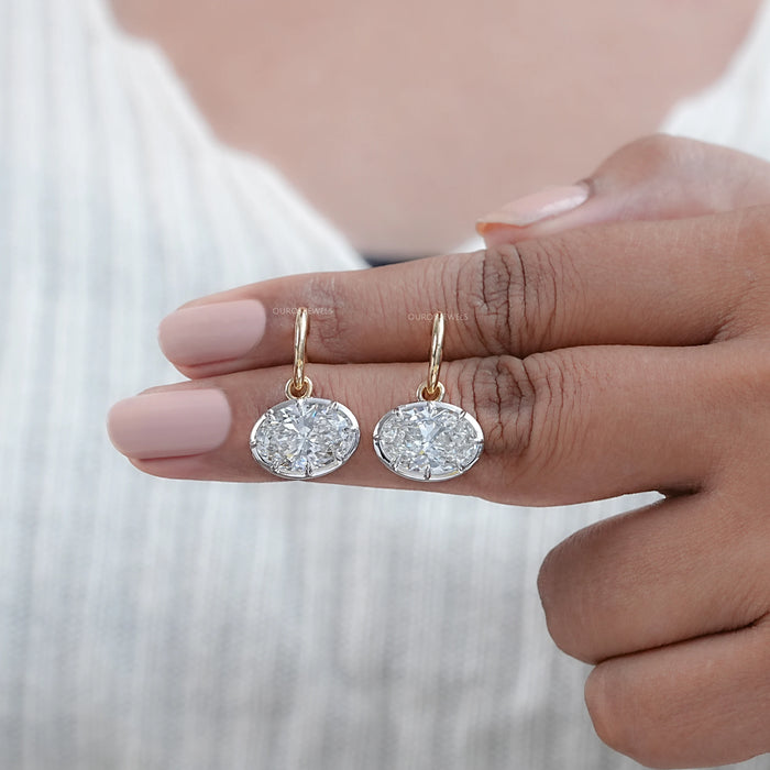 East West Oval Lab Diamond C Hook Earrings
