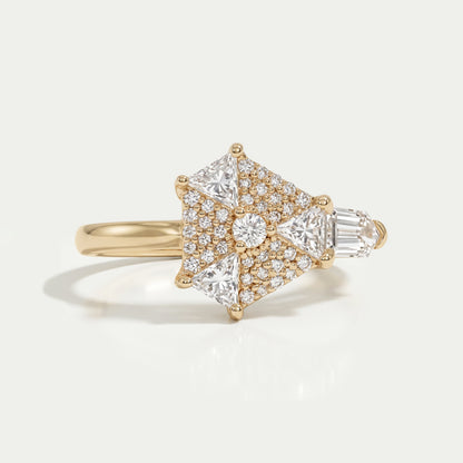 Step Cut Arrow And Round Lab Diamond Anniversary Ring