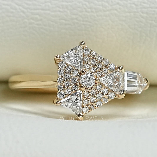 Step Cut Arrow And Round Lab Diamond Anniversary Ring