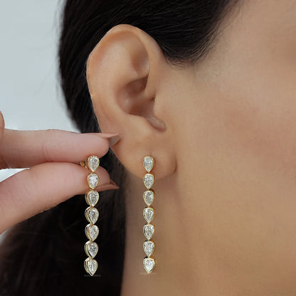 Pear Diamond Bezel Set Dangle Earrings Earrings