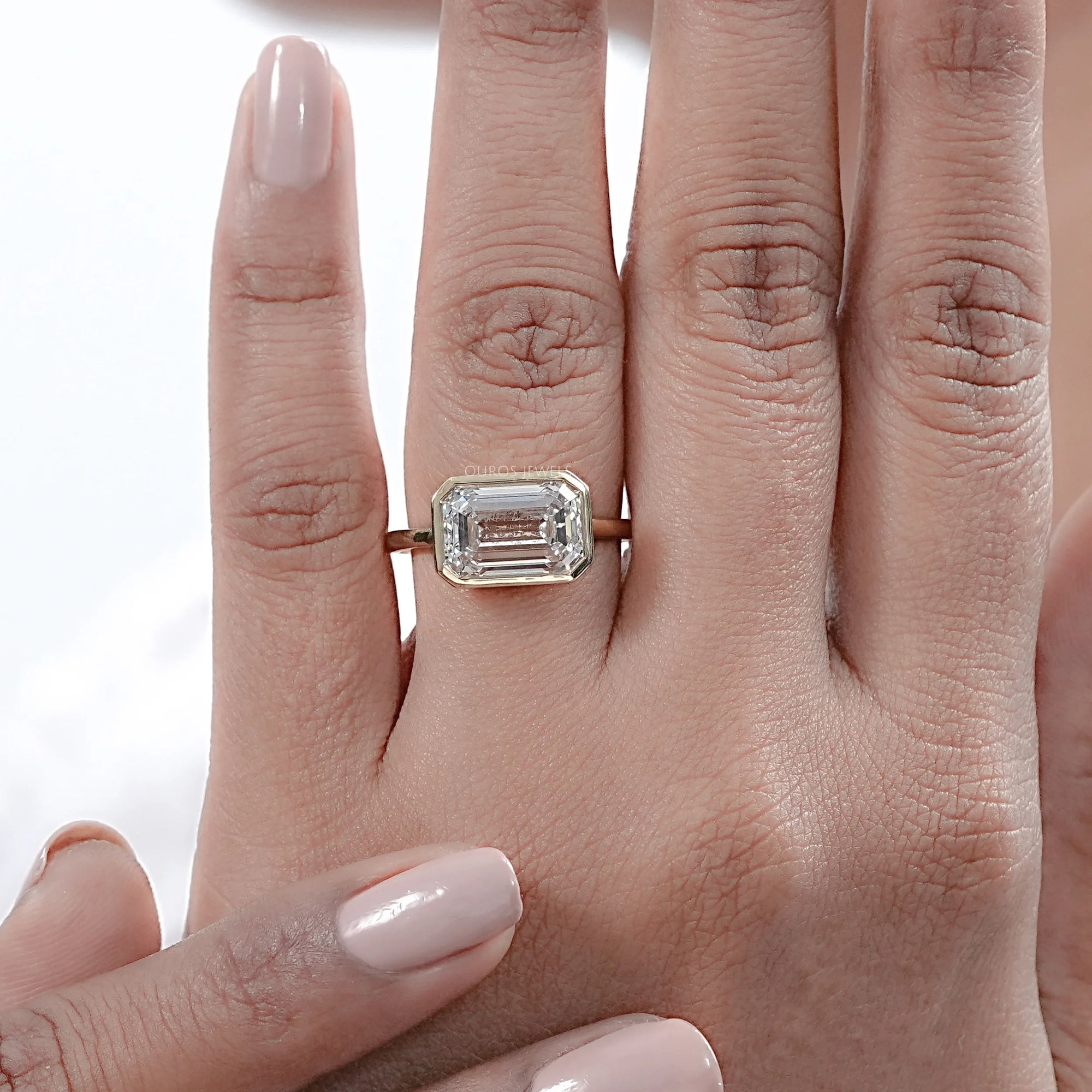 East West Bezel Emerald Diamond Engagement Ring Rings