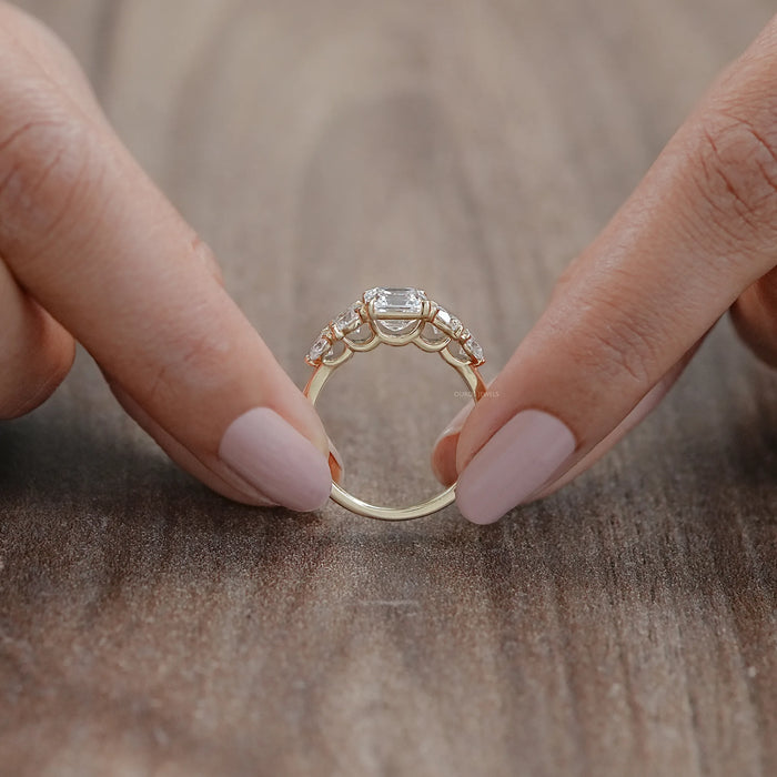 Five Stone Asscher Lab Grown Diamond Engagement Ring