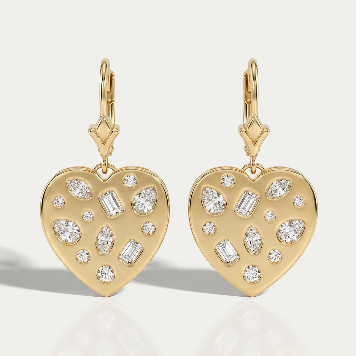 Yellow Gold Diamond Flush Set Dangle Earrings Earrings