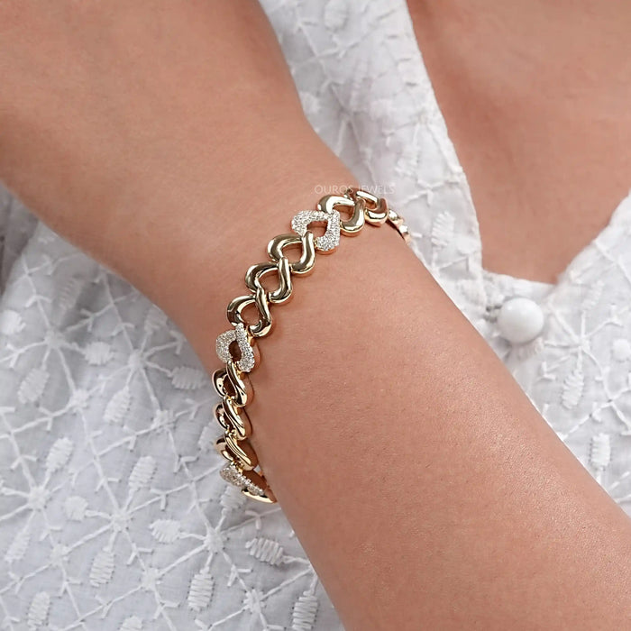 Pave Diamond Open Heart Link Bracelet