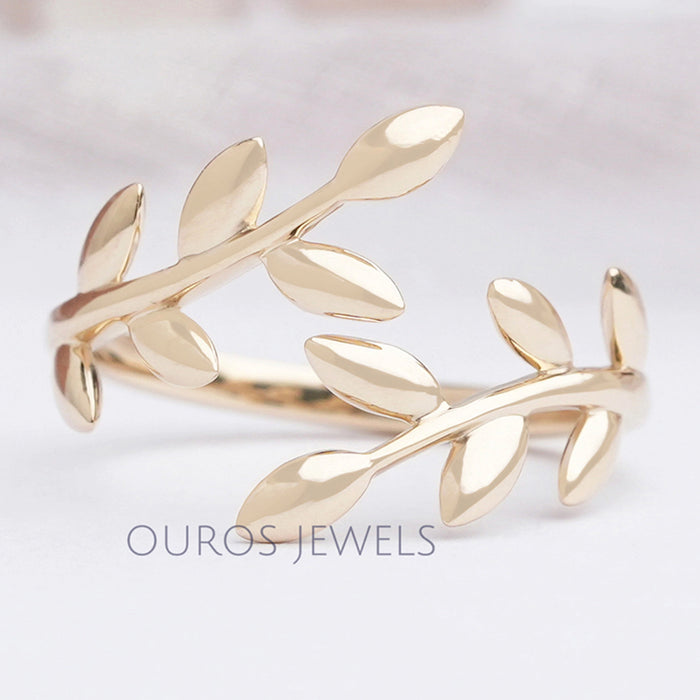 Olive Yellow Gold Leaf Bypass Ring