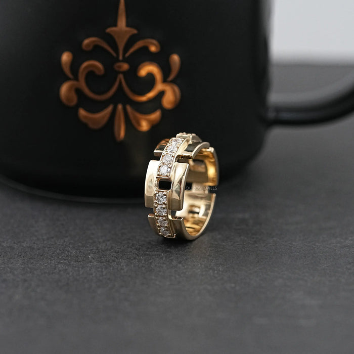 Yellow Gold Round Cut Lab Diamond Wedding Band 