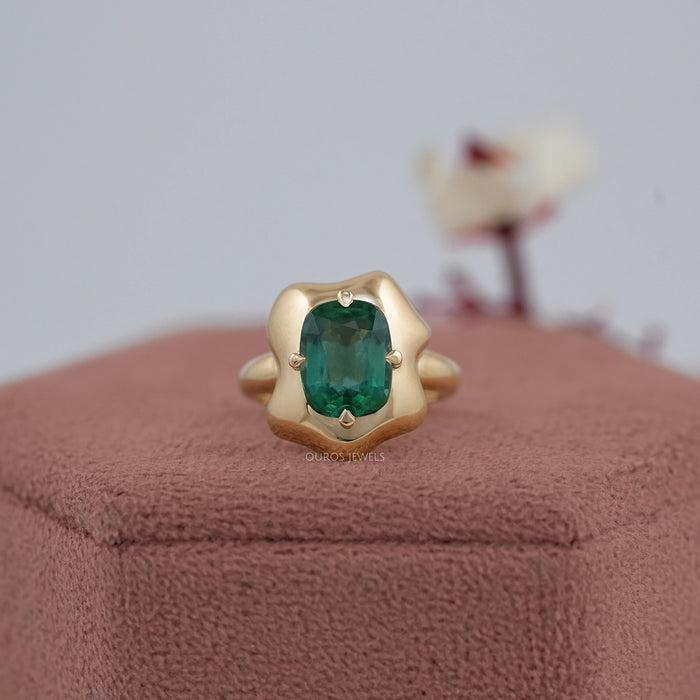 Green Cushion Gemstone Solitaire Engagement Ring