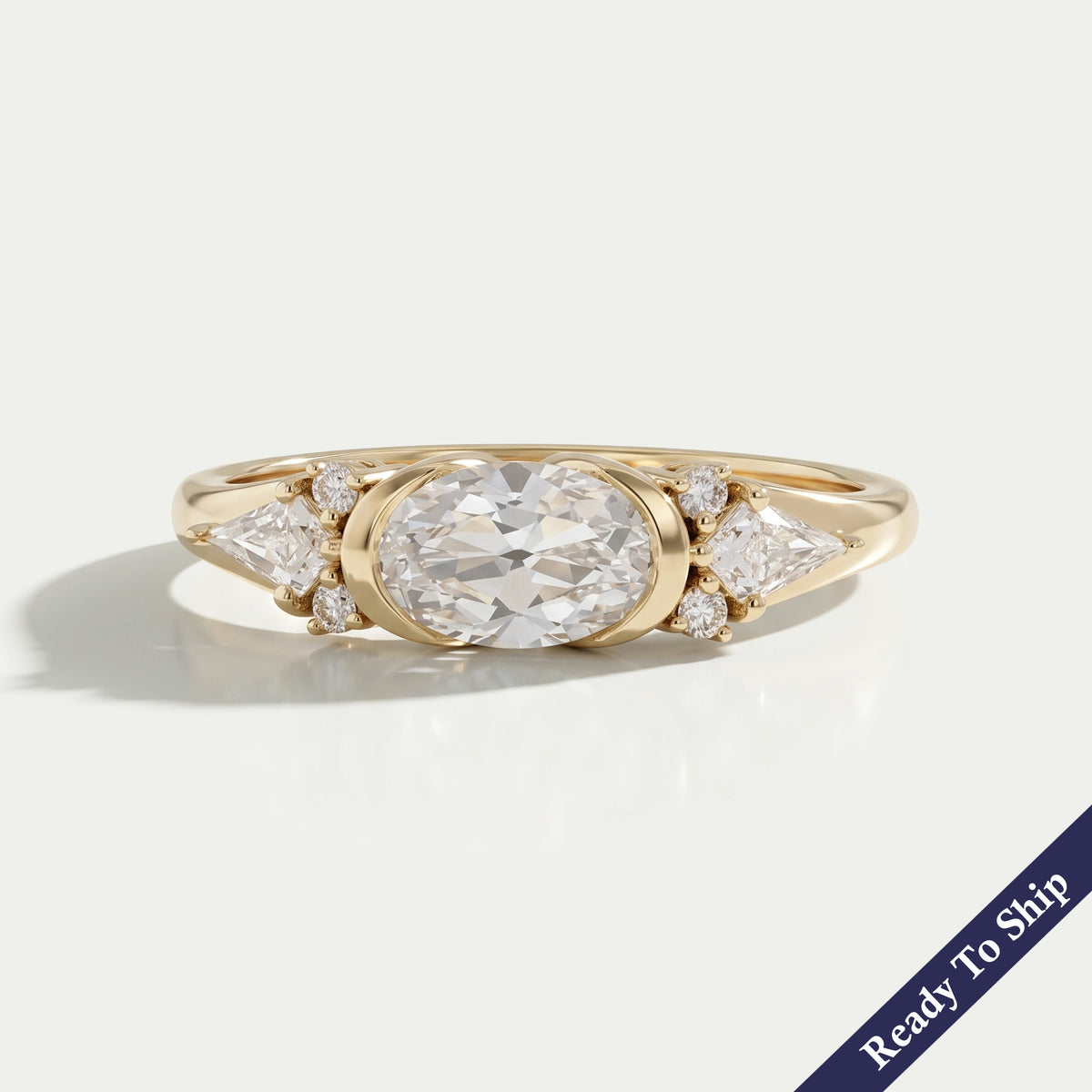 Old Mine Moval Cut Half Bezel Accent Engagement Ring