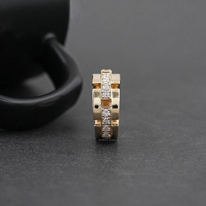 Yellow Gold Round Cut Lab Diamond Wedding Band 