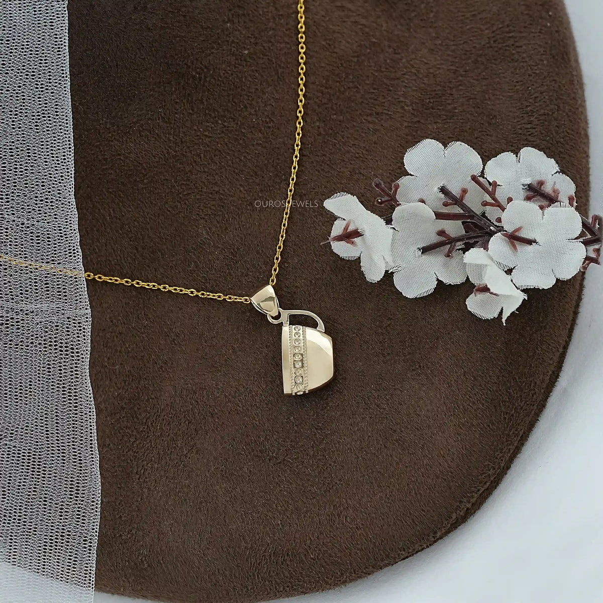 Yellow Gold Tea Cup Charm Pendant Necklaces