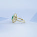 Three Stone Emerald Gemstone Halo Ring Ring