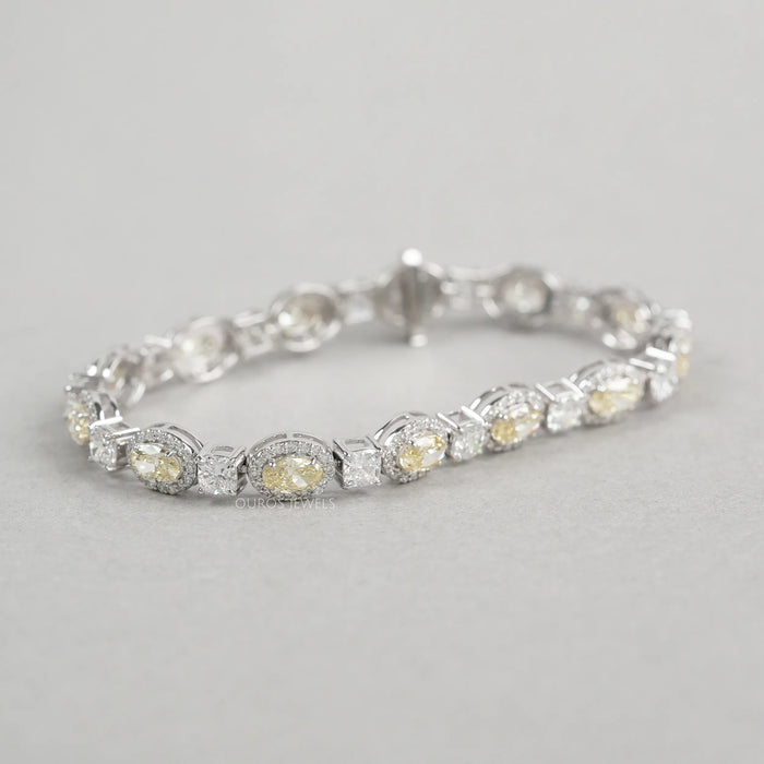 Yellow Oval Cut Halo Diamond Tennis Bracelet