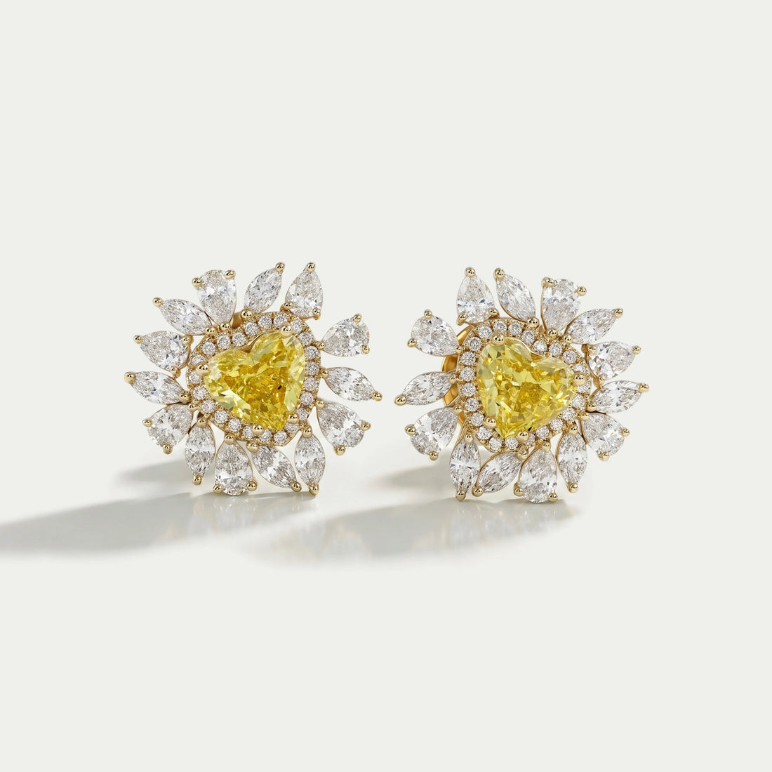 Yellow Heart Lab Diamond Double Halo Stud Earrings Earrings