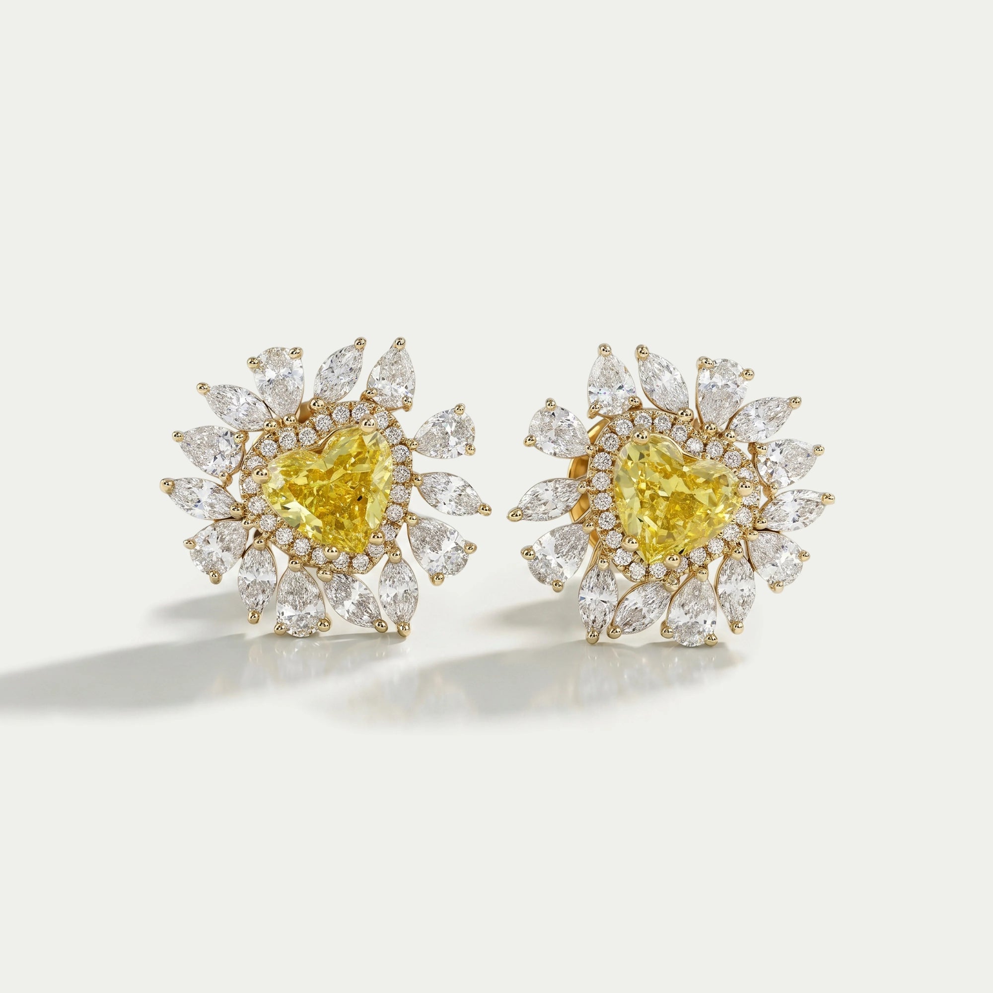 Yellow Heart Lab Diamond Double Halo Stud Earrings Earrings
