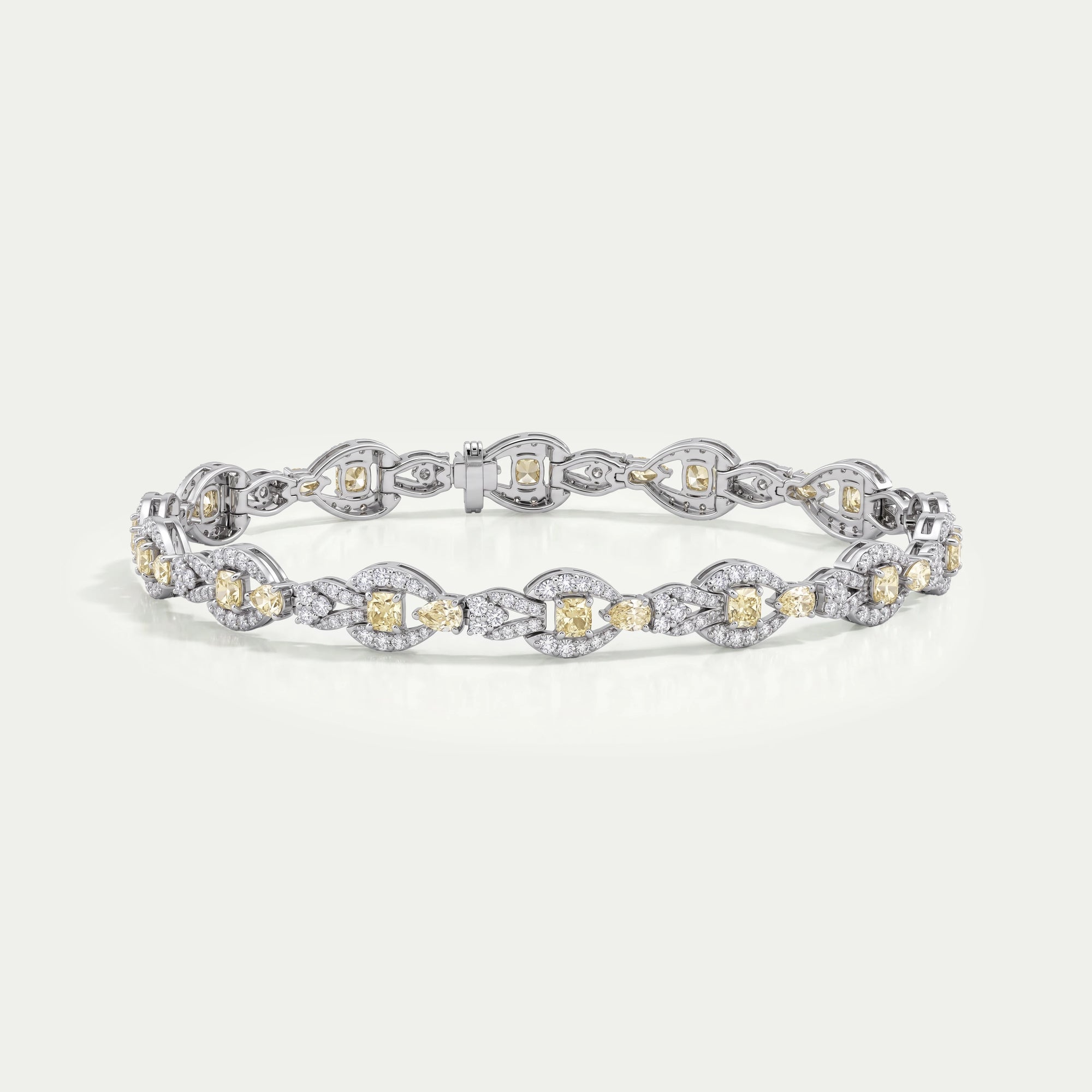 Yellow Cushion Cut Halo Diamond Link Bracelet