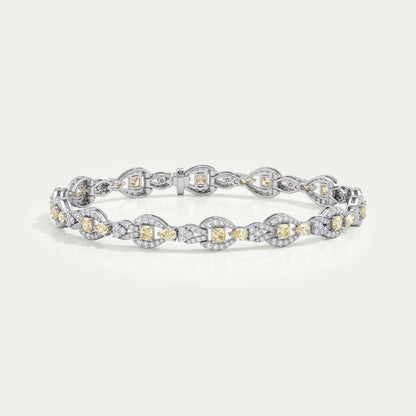 Yellow Cushion Cut Halo Diamond Link Bracelet