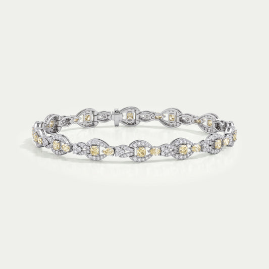 Yellow Cushion Cut Halo Diamond Link Bracelet