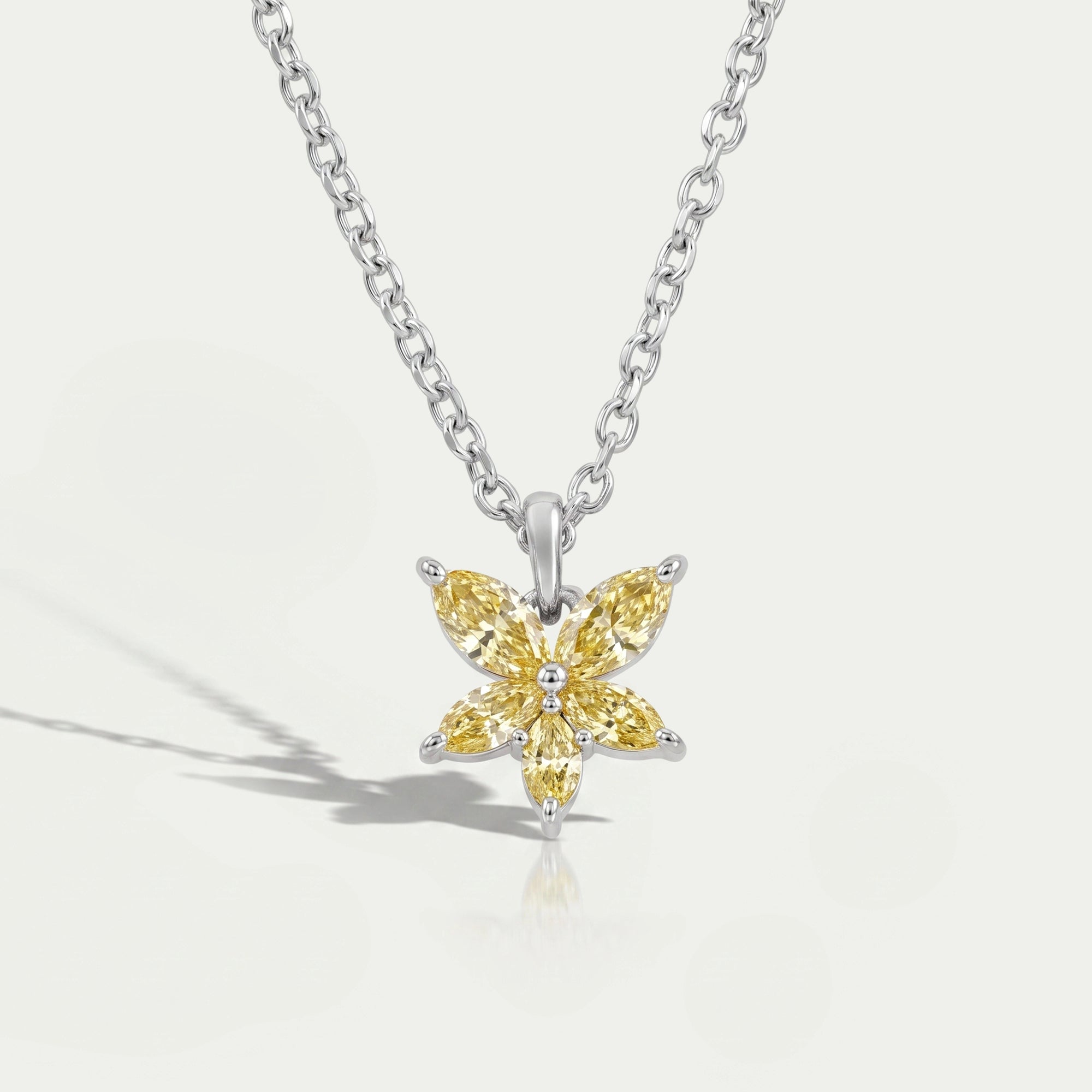 Yellow Marquise Cut Lab Grown Diamond Floral Style Pendant Necklaces