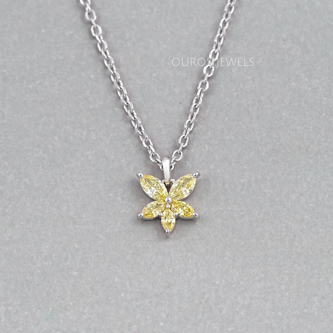 Yellow Marquise Cut Lab Grown Diamond Floral Style Pendant Necklaces