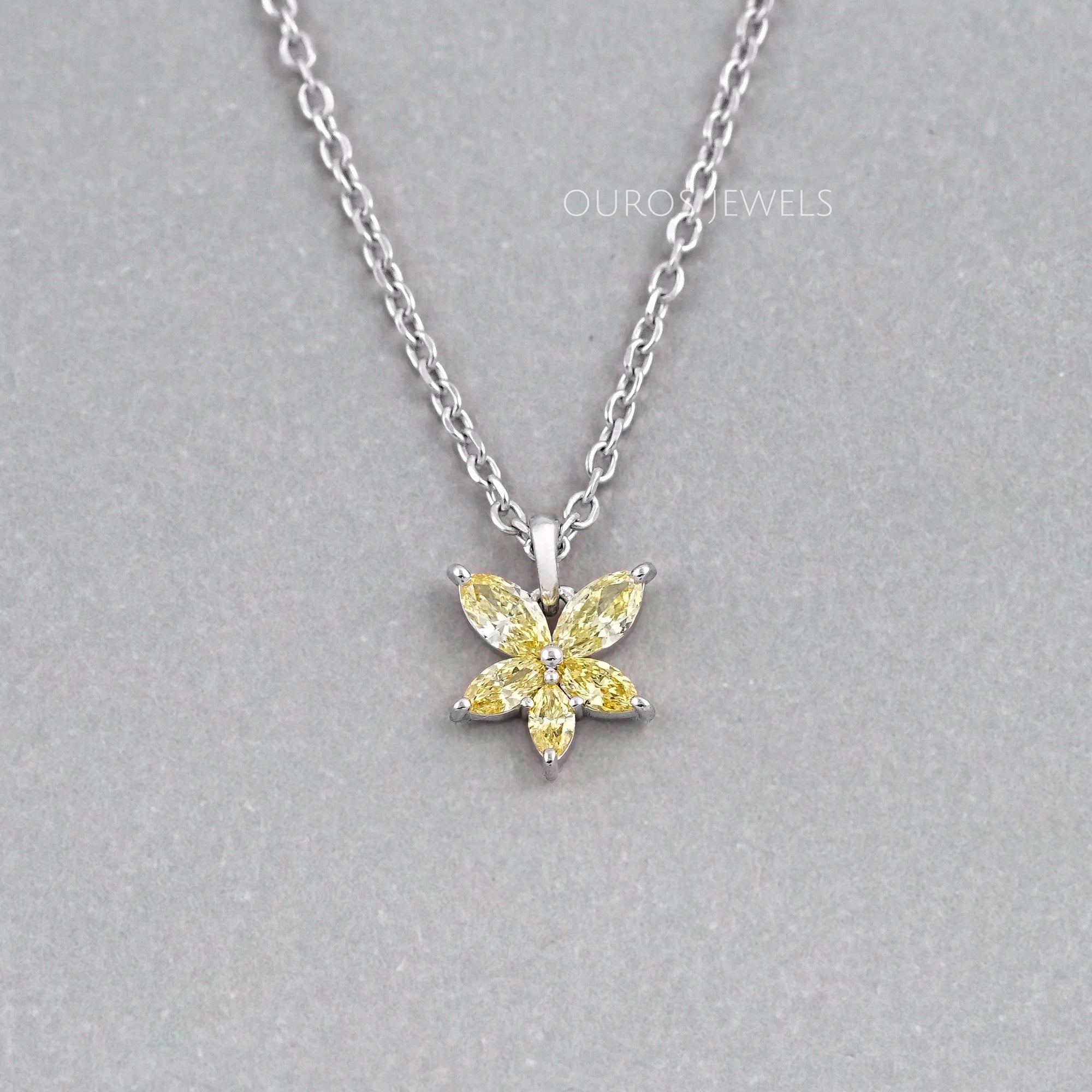 Yellow Marquise Cut Lab Grown Diamond Floral Style Pendant Necklaces