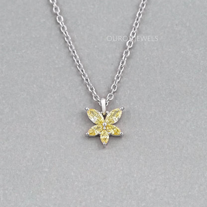 Yellow Marquise Cut Lab Grown Diamond Floral Style Pendant Necklaces