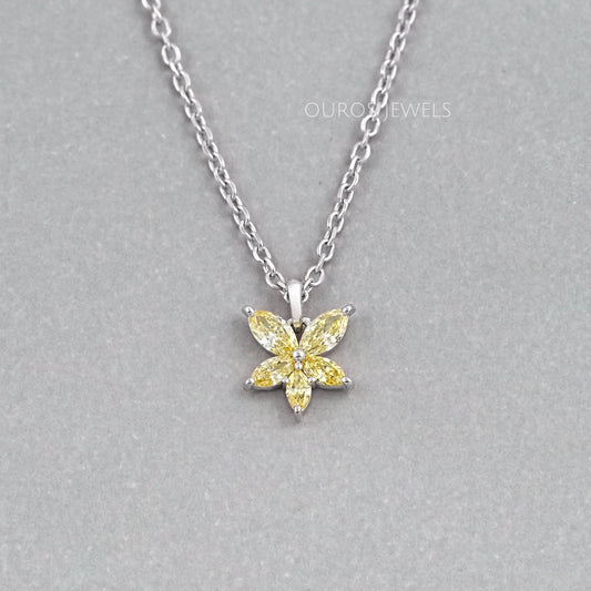 Yellow Marquise Cut Lab Grown Diamond Floral Style Pendant Necklaces