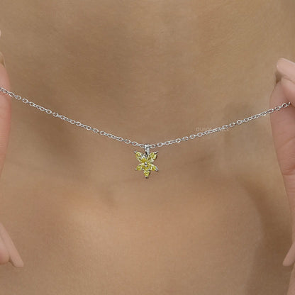 Yellow Marquise Cut Lab Grown Diamond Floral Style Pendant Necklaces