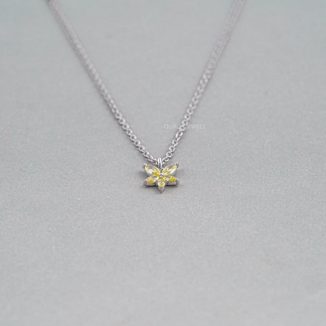 Yellow Marquise Cut Lab Grown Diamond Floral Style Pendant Necklaces