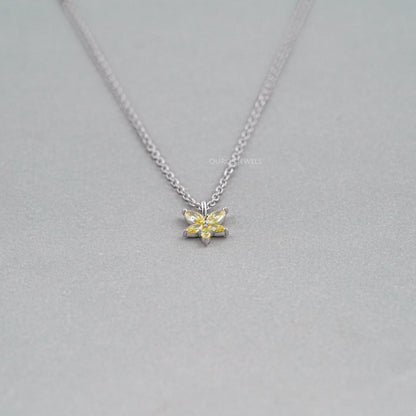 Yellow Marquise Cut Lab Grown Diamond Floral Style Pendant Necklaces