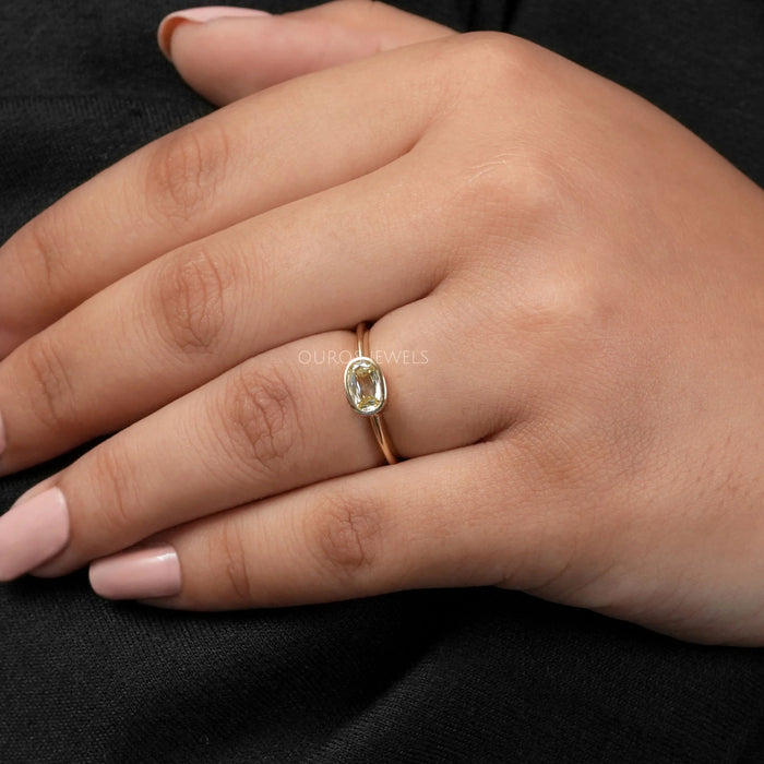 Yellow Old Mine Cushion Bezel Set Solitaire Ring