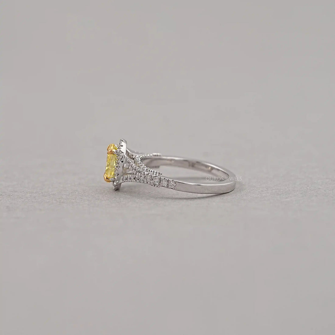 Yellow Oval Diamond Halo Split Shank Engagement Ring